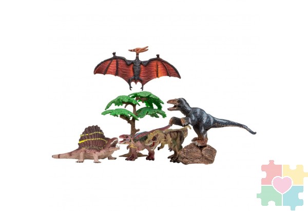 Динозавры и драконы для детей серии "Мир динозавров": птеродактиль, диметродон, тираннозавр, троодон, велоцираптор (набор фигурок из 7 предметов)