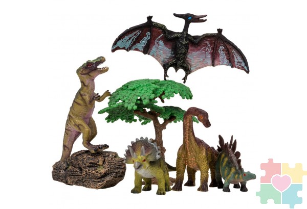 Динозавры и драконы для детей серии "Мир динозавров": птеродактиль, трицератопс, брахиозавр, тиранозавр, стегозавр (набор фигурок из 7 предметов)