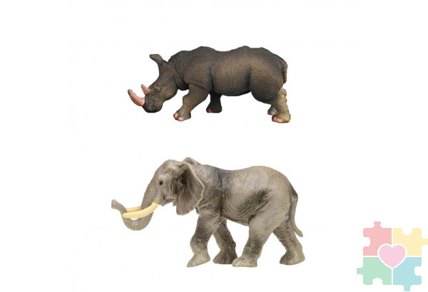 Набор фигурок животных серии "Мир диких животных": Слон и носорог, 2 предмета