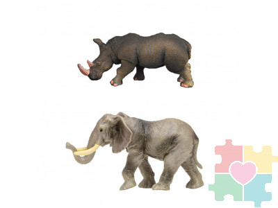 Набор фигурок животных серии "Мир диких животных": Слон и носорог, 2 предмета