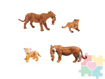 Набор фигурок животных серии "Мир диких животных": Семья львов и семья тигров, 4 предмета