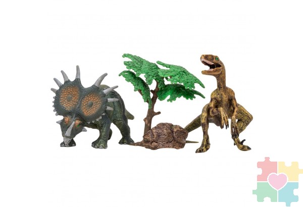 Динозавры и драконы для детей серии "Мир динозавров": велоцираптор, стиракозавр (набор фигурок из 4 предметов)