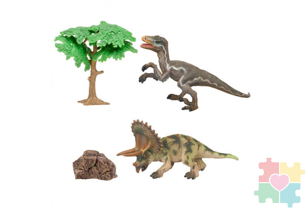 Динозавры и драконы для детей серии "Мир динозавров": трицератопс, троодон (набор фигурок из 4 предметов)
