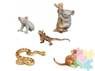 Набор фигурок животных серии "Мир диких животных": 2 коалы, сурикат, ящерица, змея (набор из 6 предметов)