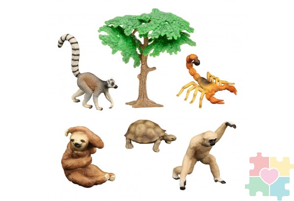 Набор фигурок животных серии "Мир диких животных": скорпион, обезьяна, лемур, черепаха, ленивец (набор из 6 предметов)