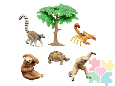 Набор фигурок животных серии "Мир диких животных": скорпион, обезьяна, лемур, черепаха, ленивец (набор из 6 предметов)