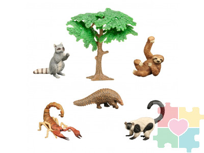 Набор фигурок животных серии "Мир диких животных": скорпион, обезьяна, ленивец, броненосец, енот (набор из 6 предметов)