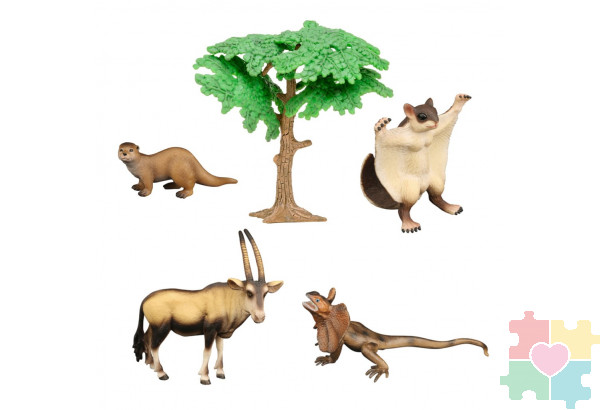 Набор фигурок животных серии "Мир диких животных": антилопа, выдра, белка-летяга, ящерица (набор из 5 предметов)