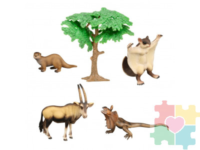 Набор фигурок животных серии "Мир диких животных": антилопа, выдра, белка-летяга, ящерица (набор из 5 предметов)