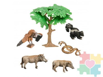 Набор фигурок животных серии "Мир диких животных": скунс, 2 бородавочника, змея, стервятник (набор из 6 фигурок)