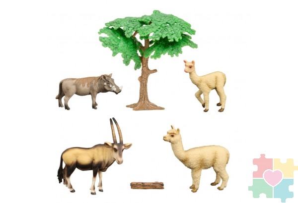 Набор фигурок животных серии "Мир диких животных": антилопа, 2 ламы, бородавочник (набор из 6 предметов)