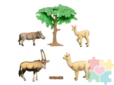 Набор фигурок животных серии "Мир диких животных": антилопа, 2 ламы, бородавочник (набор из 6 предметов)