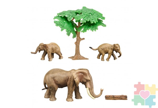 Набор фигурок животных серии "Мир диких животных": Семья слонов, 5 предметов