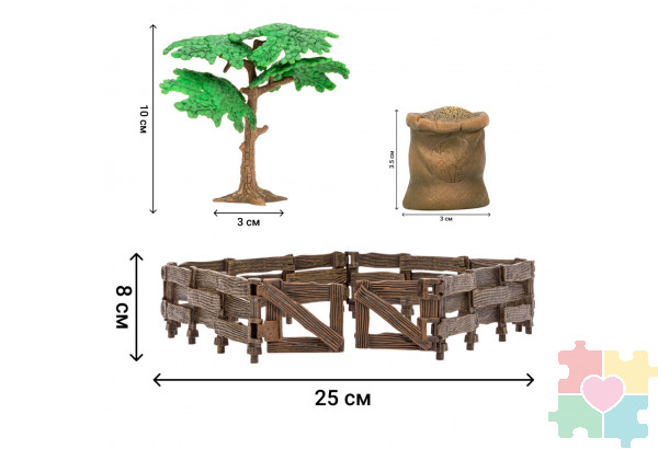 Игрушки фигурки в наборе серии "На ферме", 8 предметов (зоолог, семья оленей, дерево, ограждение-загон, инвентарь)