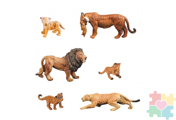 Набор фигурок животных серии "Мир диких животных": 2 льва, 2 леопарда, 2 тигра (набор из 6 предметов)