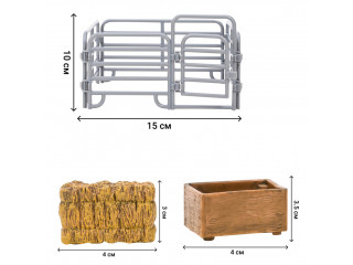 Игрушки фигурки в наборе серии "На ферме", 8 предметов (фермер, семья коров, ограждение-загон, инвентарь)