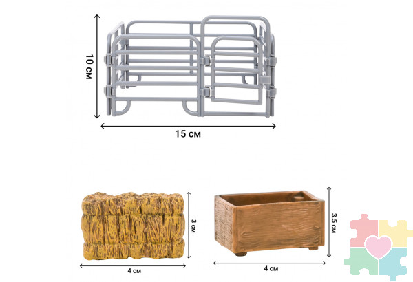 Игрушки фигурки в наборе серии "На ферме", 8 предметов (фермер, семья коров, ограждение-загон, инвентарь)
