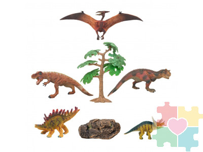 Динозавры и драконы для детей серии "Мир динозавров": трицератопс, акрокантозавр, птеродактиль, тираннозавр, кентрозавр (набор фигурок из 7 предметов)