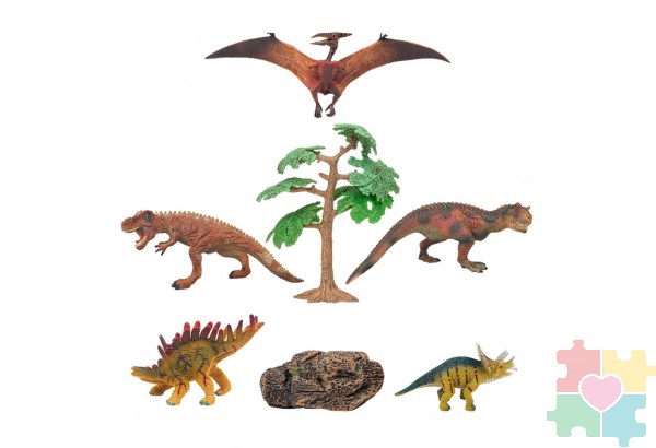 Динозавры и драконы для детей серии "Мир динозавров": трицератопс, акрокантозавр, птеродактиль, тираннозавр, кентрозавр (набор фигурок из 7 предметов)