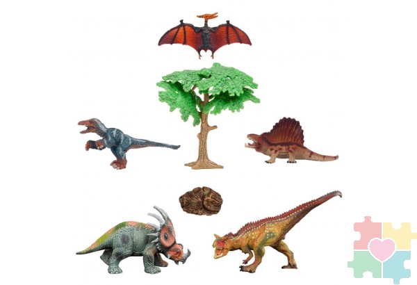 Динозавры и драконы для детей серии "Мир динозавров": птеродактиль, диметродон, акрокантозавр, троодон, стиракозавр (набор фигурок из 7 предметов)