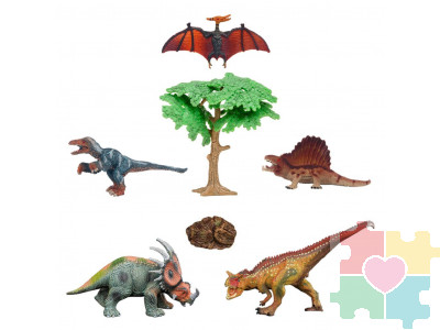 Динозавры и драконы для детей серии "Мир динозавров": птеродактиль, диметродон, акрокантозавр, троодон, стиракозавр (набор фигурок из 7 предметов)