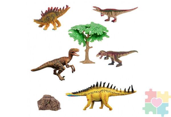 Динозавры и драконы для детей серии "Мир динозавров": стегозавр, акрокантозавр, велоцираптор, кентрозавр, тираннозавр (набор фигурок из 7 предметов)