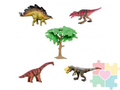 Динозавры и драконы для детей серии "Мир динозавров": брахиозавр, 2 тираннозавра, акрокантозавр, стегозавр, дерево (набор фигурок из 6 предметов)