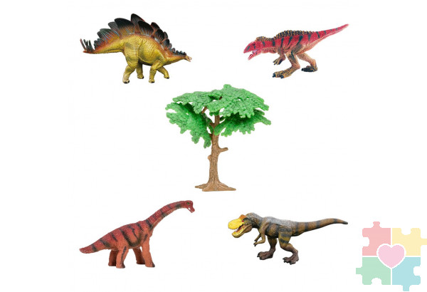 Динозавры и драконы для детей серии "Мир динозавров": брахиозавр, 2 тираннозавра, акрокантозавр, стегозавр, дерево (набор фигурок из 6 предметов)