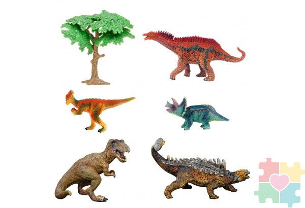 Динозавры и драконы для детей серии "Мир динозавров": пахицефалозавр, анкилозавр, уранозавр, трицератопс, тираннозавр, дерево (набор фигурок из 6 пред