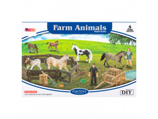 Набор фигурок животных серии "Мир лошадей": Конюшня игрушка, лошади, фермер, инвентарь - 16 предметов