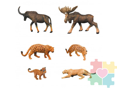 Набор фигурок животных серии "Мир диких животных": Семья леопардов, антилопа, лось (набор из 6 предметов)
