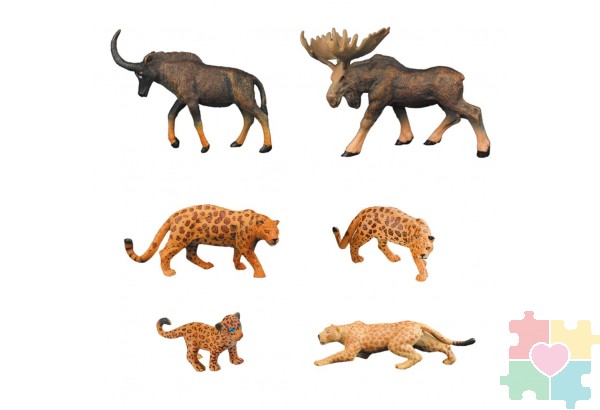 Набор фигурок животных серии "Мир диких животных": Семья леопардов, антилопа, лось (набор из 6 предметов)