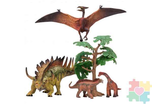 Динозавры и драконы для детей серии "Мир динозавров": птеродактиль, кентрозавр, диплодок, амаргазавр (набор фигурок из 5 предметов)