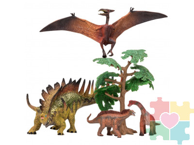 Динозавры и драконы для детей серии "Мир динозавров": птеродактиль, кентрозавр, диплодок, амаргазавр (набор фигурок из 5 предметов)