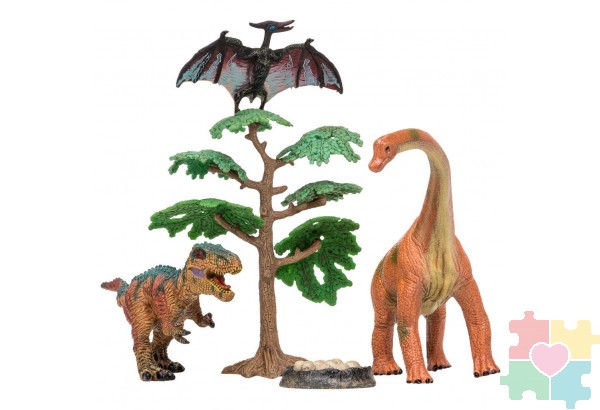 Динозавры и драконы для детей серии "Мир динозавров": птеродактиль, тираннозавр, брахиозавр (набор фигурок из 5 предметов)