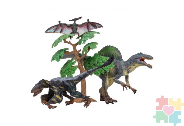 Динозавры и драконы для детей серии "Мир динозавров": спинозавр, птиродактиль, троодон (набор фигурок из 4 предметов)