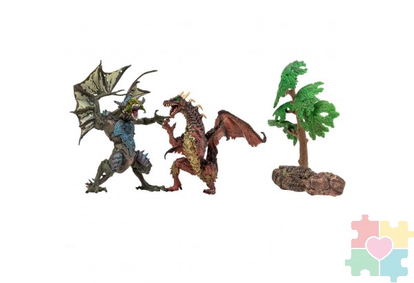 Драконы и динозавры для детей серии "Мир драконов" (2 дракона игрушки, 3аксессуара в наборе с фигурками)