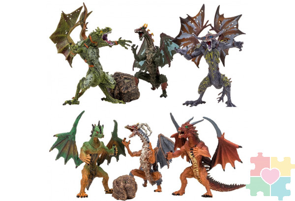 Драконы и динозавры для детей серии "Мир драконов" (6 драконов игрушек, 2 аксессуара в наборе с фигурками)