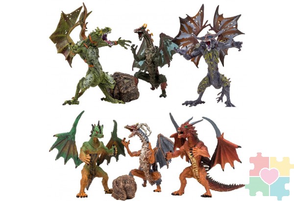 Драконы и динозавры для детей серии "Мир драконов" (6 драконов игрушек, 2 аксессуара в наборе с фигурками)