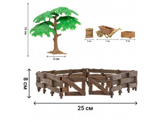 Игрушки фигурки в наборе серии "На ферме", 10 предметов (фермер, семья медведей, дерево, ограждение-загон, инвентарь)
