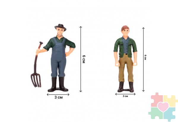Игрушки фигурки в наборе серии "На ферме", 10 предметов (2 фермера, животные, ограждение-загон, телега, инвентарь)