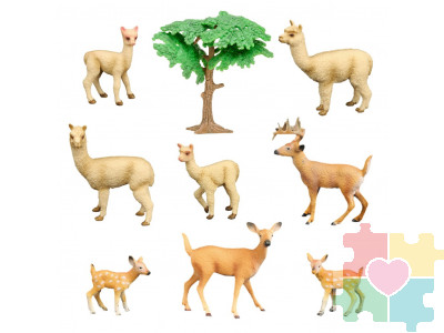 Набор фигурок животных серии "Мир диких животных": Семья альпак и семья оленей (набор из 9 предметов)