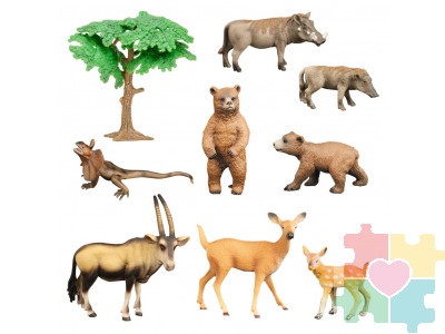 Набор фигурок животных серии "Мир диких животных": антилопа, ящерица, 2 бородавочника, 2 оленя, 2 медведя (набор из 9 предметов)