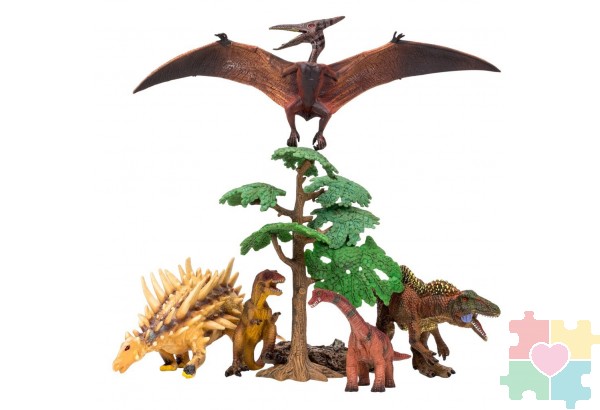 Динозавры и драконы для детей серии "Мир динозавров": птеродактиль, полакантус, цератозавр, тираннозавр мини (набор фигурок из 7 предметов)