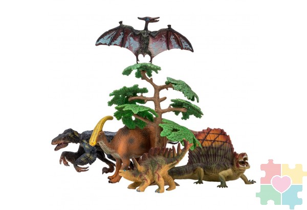 Динозавры и драконы для детей серии "Мир динозавров": птеродактиль, паразауролоф, троодон, кентрозавр, диментродон (набор фигурок из 6 предметов)