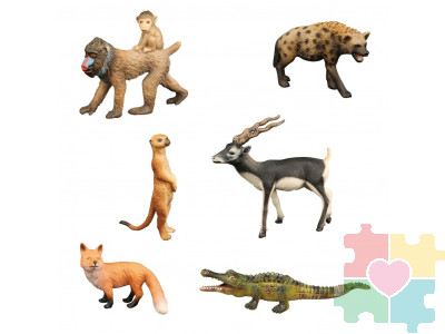 Набор фигурок животных серии "Мир диких животных": антилопа, гиена, лиса, сурикат, крокодил, обезьяна (набор из 6 фигурок)