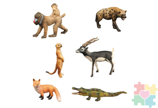Набор фигурок животных серии "Мир диких животных": антилопа, гиена, лиса, сурикат, крокодил, обезьяна (набор из 6 фигурок) Набор фигурок животных серии "Мир диких животных": антилопа, гиена, лиса, сурикат, крокодил, обезьяна (набор из 6 фигурок)