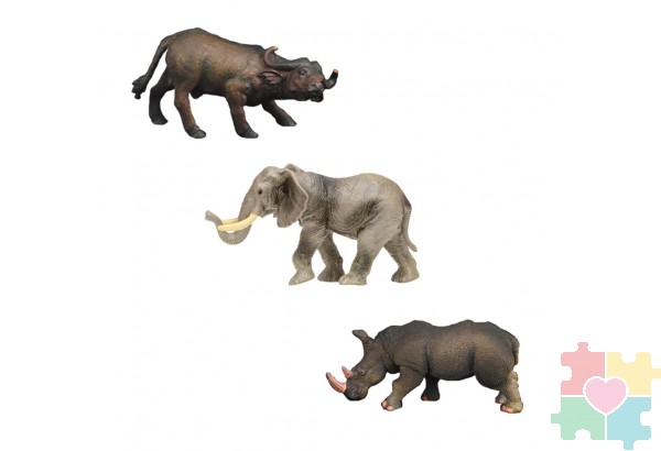Набор фигурок животных серии "Мир диких животных": Слон, носорог, буйвол (набор из 3фигурок)