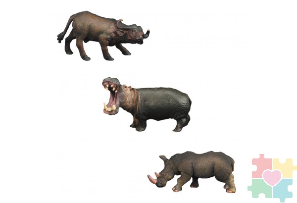 Набор фигурок животных серии "Мир диких животных": Бегемот, буйвол, носорог (набор из 3фигурок)