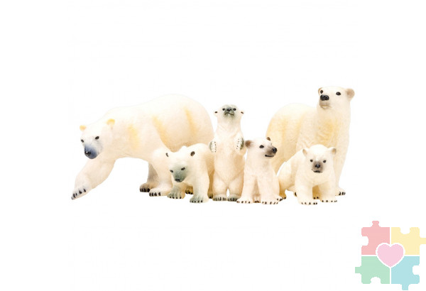 Набор фигурок животных серии "Мир морских животных": Семья белых медведей, 6 предметов